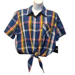 ERIKA Womens Button Up Shirt  Sz L Multi Color Pltaaid NWT Vintage